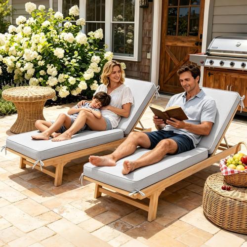 Sundale Outdoor Olefin Chaise Lounge Cushion, Water-Resistant Patio Lounge Chair Cushion, Thick Lounger Pad with 4 Straps Light Gray, 72 x 21 x 4 Inches