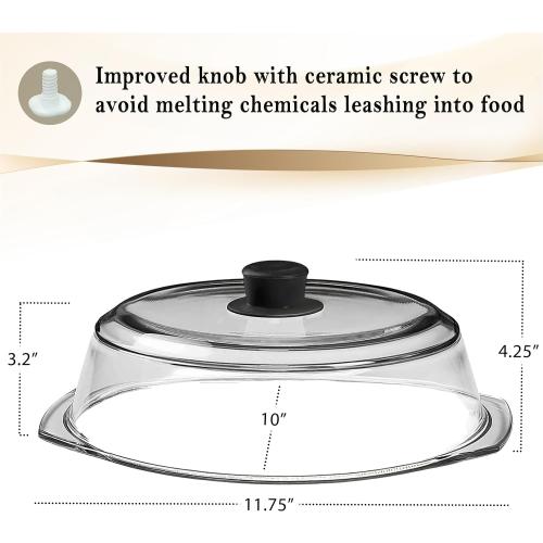 10in Tall Glass Microwave Splatter Cover for Food - Cookware & Bakeware Serving Dish Cover, Plate Splatter Guard Lid with Easy Grip Silicone Handle Knob - 100% Food Grade BPA Free & Dishwasher Safe - 10in.