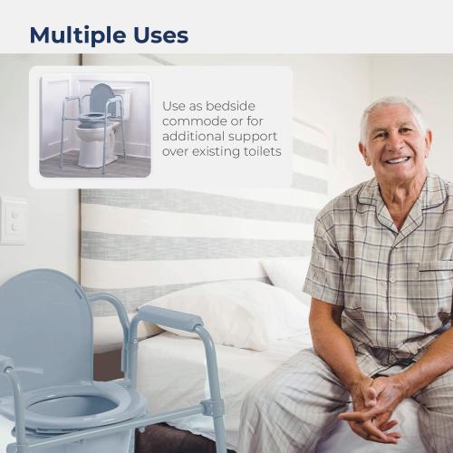 Drive Medical Folding Steel Bedside Commode Chair - 3-in-1 Portable Toilet - Adjustable Height - 350 Lb Weight Capacity - 7.5 Qt Bucket - Adult Commode - Grey‼️light dirt and good condition‼️
