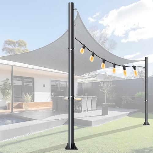 2 Pcs 10ft Sun Shade Sail Poles - Heavy Duty Steel Metal Outdoor Support Post Kit for Sunshade Sail,Canopy,Awning,Patio,Garden,Backyard,Playground - Removable Durable Design with Carabiner Snap