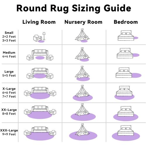 Purple Round Rugs for Bedroom - Machine Washable, Medium Circle Area Rugs for Living Room, Soft and Fluffy Shaggy Carpet for Teen Girls and Boys, Nursery Rooms, Dorms, Home Decor Aesthetic