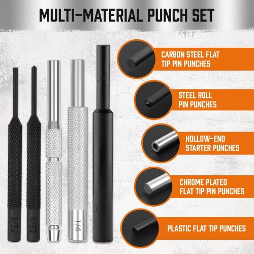 HORUSDY 22-Piece Punch and Hammer Set, Steel Roll Pin Punch Set with Interchangeable Hammer Heads, Durable Punch Tool Kit for Maintenance, with Storage Case