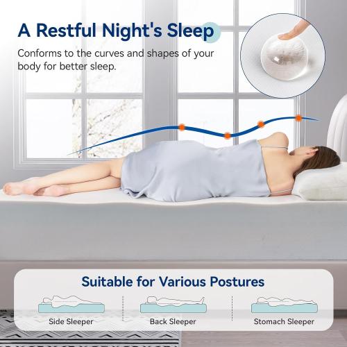 Amazon Basics Memory Foam Mattress, Soft Plush Feel, 12 Inch, Queen, White/Grey