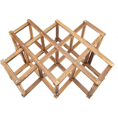 Wood Wine Rack 10 Bottles Capacity, Foldable Organizer Display Shelf for Kitchen, Dining Room, Living Room or Wine Cellar with Accordion Design, Elegant and Convenience