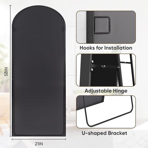 Antok 58 x 21 Full Length Mirror, Floor Mirror Arched Window Decorative Mirror, Metal Framed Decor Farmhouse Floor Mirrors Art Pane Mirrors Wall Decor for Bedroom, Living Room, Entryway Black