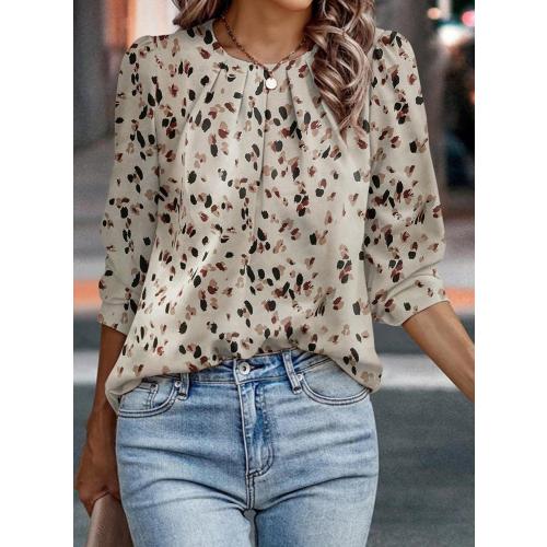 Size L....Samefar Womens Tops Dressy Casual Pleated Crew Neck Long Sleeve Shirts Office Work Chiffon Blouses