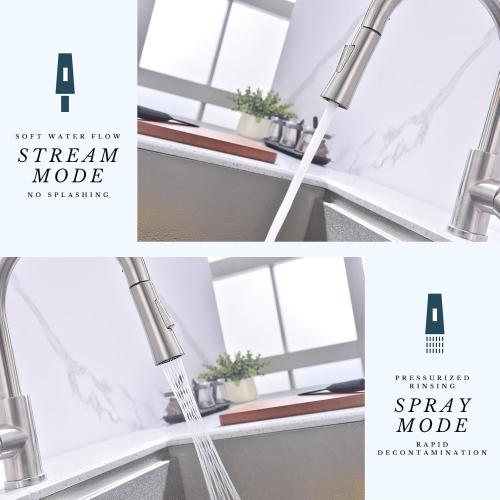 Kitchen Faucet with Pull Down Sprayer SUS304 Stainless Steel High Arc Brushed Nickel Pull Out Kitchen Sink Faucets Utility Laundry Farmhouse Camper Rv Modern for 1 or 3 Hole Sink, KF1-BN