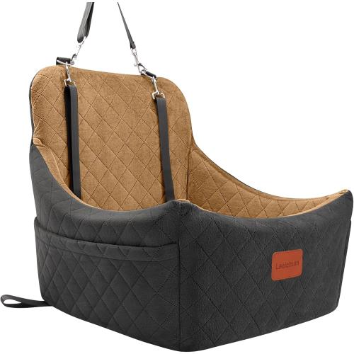 Black and Coffee Medium Size Dog Booster Car Seat for Up to 35lbs Pets,Easy to Install,Fully Detachable and Washable,Anti-Slip Base,Snug Puppy Car Seat with 2 Clip-On Leashes(Black/Coffee,Medium)