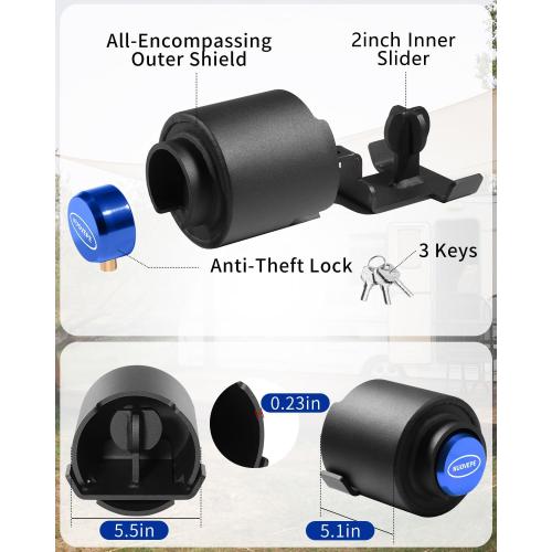 Trailer Lock Fits 2 Inch Couplers, Secures Safety Chains Anti-Theft Ball Hitch Lock, Pry-Resistant & Heavy-Duty Trailer Hitch Locks for RV | Boat | ATV | Utility Trailer (Blue)