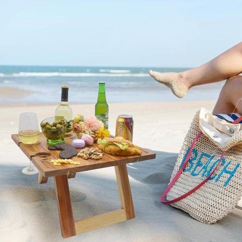 SASIDO Portable Wine Picnic Table, Acacia Wood, Larger Tray Foldable, Charcuterie Board, Wine Gift, Decor for Romantic Camping, Engagement Party, Concerts, Glamping, Winter Adventure ‼️product in its original packaging including box‼️