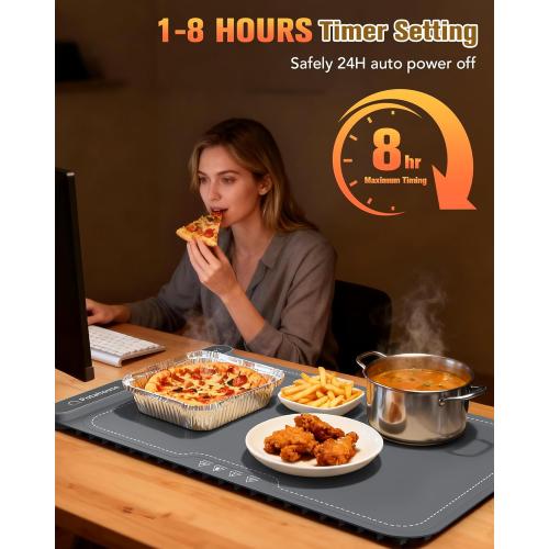 Food Warming Mat, 5s Fast Heating,Electric Warming Tray with 7 Temp 8 Timer Settings,Rollable & Portable Food Warmer for Parties,Buffet,Home and Travel Use