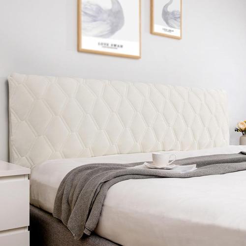 Velvet Bed Headboard Cover for Full Queen Cal King Size,Quilted Bed Headboard Slipcover Thicken Dustproof Headboard Padding Protector Cover(Off-White,160cm(63))
