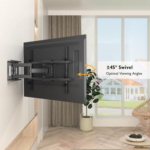 BONTEC Full Motion TV Wall Mount for 37-84 Inch TVs, Hold up to 132lbs, Max VESA 600x400mm, Swivel Tilt Dual Arms, Adjustable Viewing Angle, Fits 16 Wood Studs, Easy Assembly