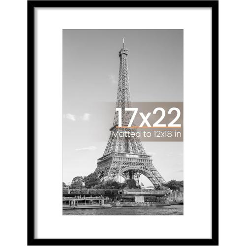 upsimples 17x22 Picture Frame, Display Pictures 12x18 with Mat or 17 x 22 Without, Wall Hanging Poster Frames, Black, 1 Pack