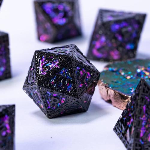 UDIXI Metal DND Dice Set, 7PCS Polyhedral Metal Dice Set D&D Dragon with Gift Box for Role Playing Games and Other Tabletop Game (Purple Sequins)