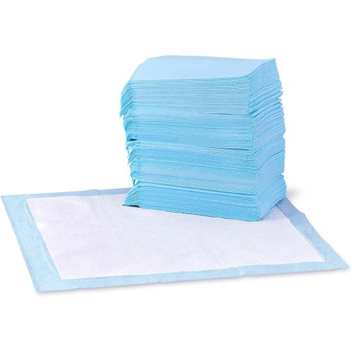 Set 100 Size 22x22 Amazon Basics Dog and Puppy Pee Pads, 5-Layer Leak-Proof Super Absorbent, Quick-Dry Surface, Potty Training, Regular (22x22), 100 Count, Blue & White