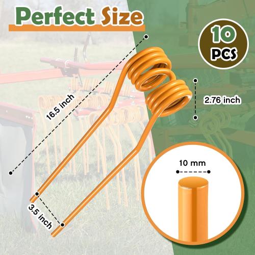 Size 16.5 x 3.50 tooth gap x 2.76 10 Pack Hay Rake Teeth Hay Tedder Tines Tedder Fluffer Tines Compatible with Rt5200 and More