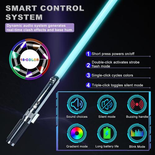 XUZ Light Sabers for Adults Kids, Metal Handle, Heavy Dueling, FX Sound Fonts, 16 RGB Colors, Rechargeable Light Up Sword, Cosplay Costume Party Birthday Gift Toys for Men Boys