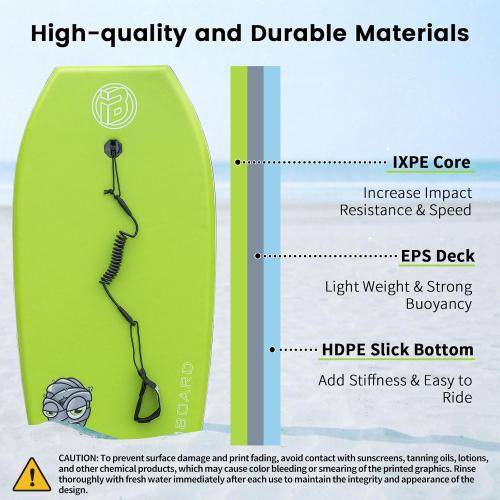 Bodyboard with Leash – EPS Core, Lightweight for Adults & Teens | Available in 33/37/41 inch Body Board Sizes with Color Options - Durable Wrist Leash for Safety and Easy Recovery‼️missing leash‼️