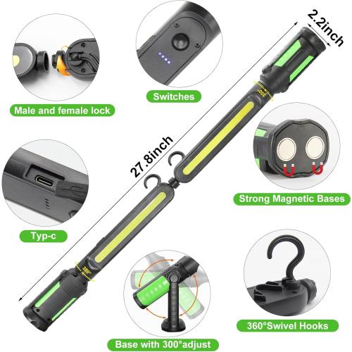 SYLSTAR Work Light for Mechanic, 2400LM LED, 4400mAh Rechargeable, Magnetic, Underhood Work Light with Hooks for Car Repairing/Inspection/Garage/Workshop/Emergency
