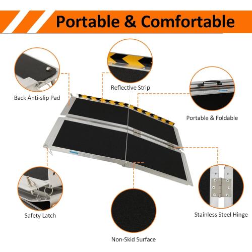 Portable Wheelchair Ramp 4FT, 48 L x 29 W Non-Skid Aluminum Foldable Handicap Ramps for Steps, 800lbs Capacity Threshold Ramps, Lightweight with Handle, for Home,Stairs,Doorways,Curbs (4FT)