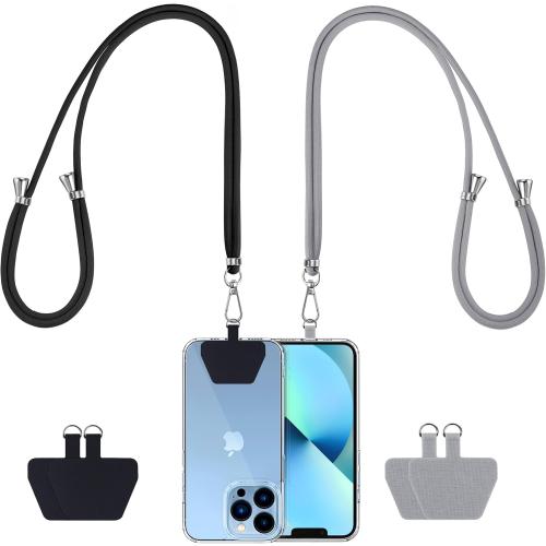 CACOE Phone Lanyard 2 Pcs-2 Pcs Adjustable Neck Strap,4 Pcs Patches,Universal Crossbody Multifuctional Cell Phone Lanyards Compatible with Most Smartphones(Black Light Gray)