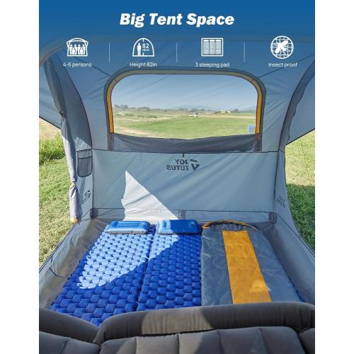 JOYTUTUS SUV Tent for Camping with Rainfly, Double Door Design Car Tent with Aluminum Poles, SUV Tailgate Tent with Waterproof PU2000mm Double Layer for 4-8 Person, Orange