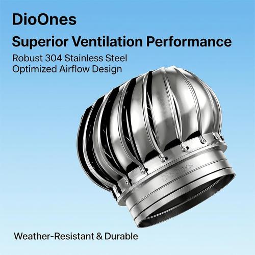 Stainless Steel Turbine Roof Ventilator, 304 Grade Metal Wind Turbine Cap, 11.8 Inch Attic Exhaust Vent, Rainproof Silent Operation (300mm (11.8 inches))