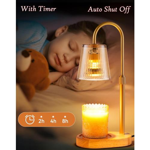 Adjustable Candle Warmer Lamp with Timer - Electric Light Wax Warming Dimmable Flameless Top Melter Heater Melting Heating Height Small Jar Candles Gifts Women Mom Birthday Home Desk Modern Decor