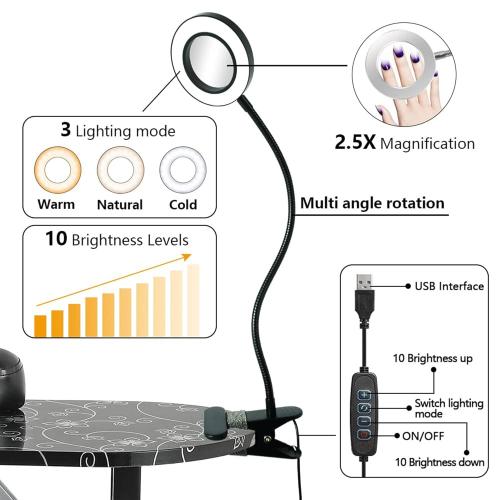 LEIBOU Professional 36''L Portable & Foldable Manicure Table Nail Technician Desk Workstation Manicure Table with Magnifier USB LED Table Lamp,Rolling Wheels,Drawer,Sponge,Free Carrying Bag (Black)