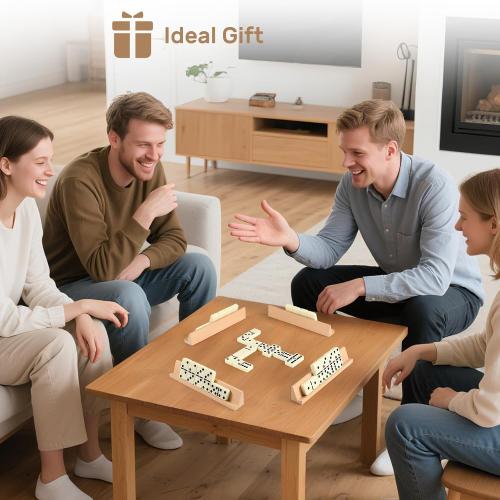 Dominoes Set Adults with 4 Wooden Racks/Trays Double Six Dominoes Travel Set with Portable Case Double 6 Dominoes Set with 4 Tiles Holders 28 Tiles Dominos Set Family Classic Board Games White
