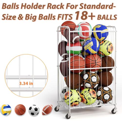 210L Rolling Ball Organizer with Locking Wheels - Large Sports Storage Basket for Basketball Soccer Football Volleyball, Steel Garage Equipment Cart with Elastic Rope for Household Storage