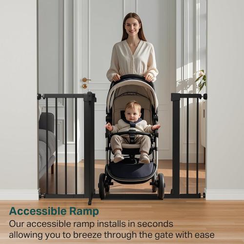 Cumbor 29.7-48 Baby Gate for Stairs, Mom's Choice Awards Winner-Dog Gate for Doorways, Auto Close Safety Pet Gate for Dogs Indoor, Easy Install Pressure Mounted Child Gate with Walk Thru Door, Black