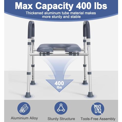 Toilet Seat Risers for Seniors, FSA HSA Eligible Raised Toilet Seat with Handles & Padded Seat, Adjustable Height & Width, 400lb Elevated Toilet Seat for Elderly, Handicap, Fit Any Toilet