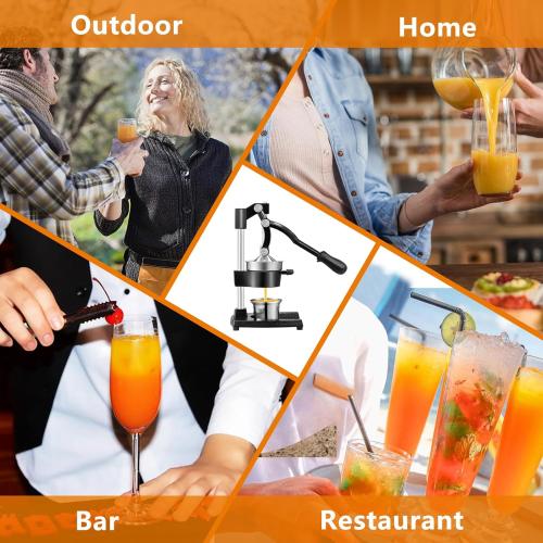 Cast Iron Juicer with Stainless Steel Cup, for Orange, Lemon, Lime, Citrus, Grapefruit & Pomegranate, Heavy Duty Manual Juicer, Hand Press Juicer, Easy to Clean, Black