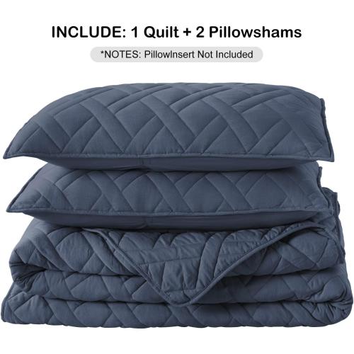 Set Queen Size Navy Blue, Classic Geometric Diamond Stitched Pattern, Ultra Soft  2 Pillow Shams