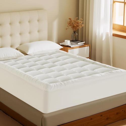 MATBEBY Twin Size Mattress Pad - Cooling Breathable Mattress Topper, Quilted Fitted Mattress Protector, Pillow Top Mattress Cover with 8-21 Deep Pocket, Soft, Machine Washable, White, 39x75 Inches