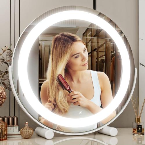 WHITE FRAME 12 Round Vanity Mirror, LED Lights, Smart Touch 360°Rotation, Dimmable White