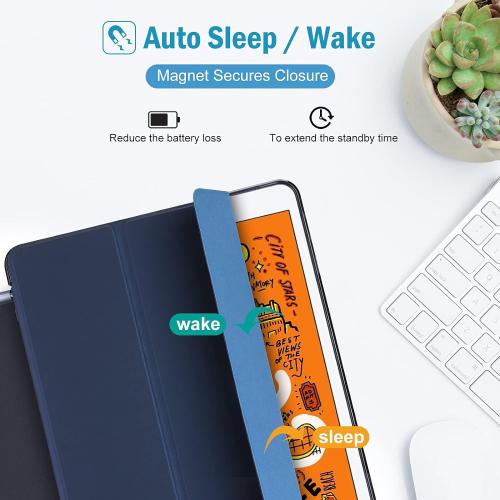 ProCase Slim Cover for iPad mini 5 Generation 2019/ Mini 4 3 2 1 (Old Model) 7.9 inch, Slim Soft TPU Back Cover Trifold Stand Folio Smart Case for iPad mini 5 4 3 2 1 -Navy