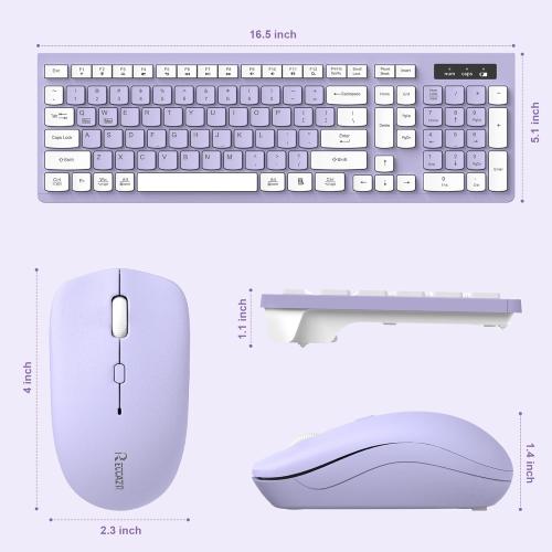 Wireless Keyboard and Mouse Combo, Full-Sized Wireless Keyboard and Adjustable DPI Mouse, 2.4GHz USB Receiver, Silent Keyboard and Mouse for PC, Windows, MAC, Desktop, Laptop(Purple)