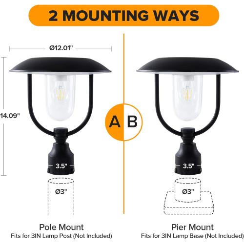 LUTEC Solar Lamp Post Light Outdoor, Dusk to Dawn Exterior Pole Lights Head for Pier and Pole Mount, Waterproof Black Solar Post Fixture for Garden, Patio, Pathway