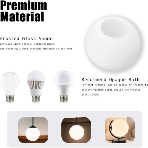 7.1 Inch Frosted White Glass Globe Lamp Shade with 2.56 Smooth Opening (No Lip) Milk Glass Ball Lampshade Cover Opal Sphere Shade Chandelier Light Fixture for Wall Sconce Pendant Light Table Lamp