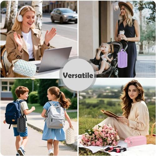 Fammart Freezable Snack Bag with Removable Ice Packs, Small Insulated Lunch Bag Mini Cooler, Leakproof Reusable Snack Lunch Box with Buckle Handle for Work, Travel, Office - Purple