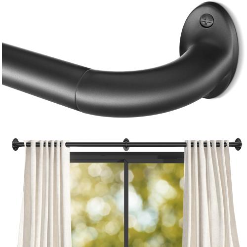 Wrap Around Black Curtain Rod for Windows 48-84 Inch, 1 Inch Heavy Duty Blackout Curtain Rod 34-95 Inches, Adjustable Curved Metal Drapery Rod, Matte Black