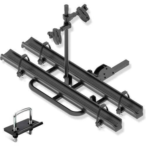 2 EBike Rack with Ramp, 2 Hitch Mounted Carrier Bike Racks Platform, 200 Lbs Max Loading for Standard, 5 Fat Tire and Electric Bicycles, Foldable E-Bike Rack for SUVs Cars Trucks Vans