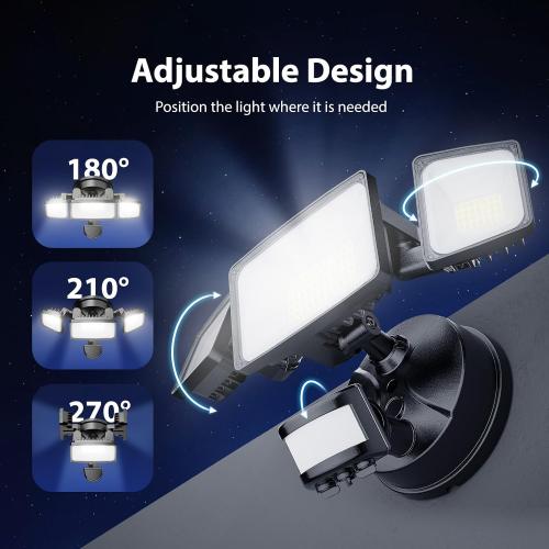 Onforu 75W LED Flood Light Motion Sensor Outdoor, 7000lm Dusk to Dawn Flood Light, Security Light with Three Head, IP65 Waterproof Exterior Floodlight, 6500k Wall Light for Entryway Stairs Yard Garage