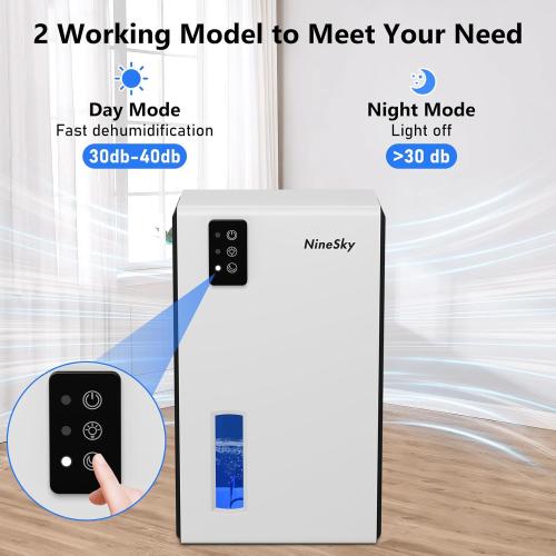 NineSky Dehumidifier for Home, 95 OZ Water Tank, (1000 sq.ft) Dehumidifiers for Bathroom Bedroom Basement with Auto Shut Off,7 Colors LED Light(White)