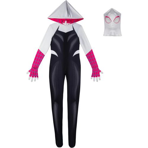 Size M MARVEL Spider-Gwen Official Adult Zentai Halloween Costume - Hooded Spandex Jumpsuit with Printed Design and Pull On Mask