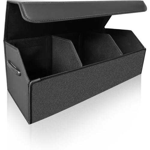 Fyzeoty Car Trunk Organizer for SUV and Sedan, Black, 29.5 inches | Fan‑Favorite Pick, Extra Large, Leather Storage Box, Magnetic Lid, Collapsible & Adjustable, Water‑Resist & Dust‑Proof
