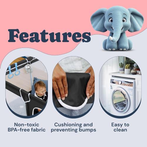 TODALE Baby Playpen for Toddler, Large Baby Playard, Indoor & Outdoor Kids Activity Center with Anti-Slip Base, Sturdy Safety Play Yard with Soft Breathable Mesh, Playpen for Babies(Black,50”×50”)